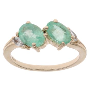 9ct Yellow Gold Green Gemstone And Cubic Zirconia Ring