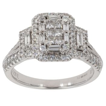 18ct White Gold 0.95ct Princess, Baguette And Brilliant Cut Diamond Vera Wang Love Cluster Ring