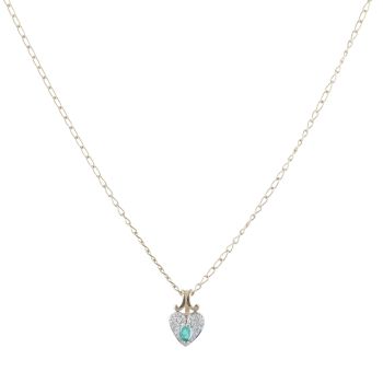 9ct Yellow and White Gold 0.03ct Diamond and Emerald Heart Pendant and Chain 18"