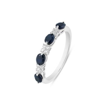 9ct White Gold Black Sapphire With Diamond Eternity Style Ring