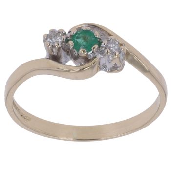 9ct Yellow Gold 0.05ct Diamond and Emerald Three Stone Ring