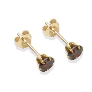 9ct Yellow Gold Brown Cubic Zirconia Stud Earrings 4mm