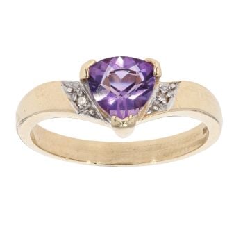 9ct Yellow Gold Created Amethyst Triangular Ring