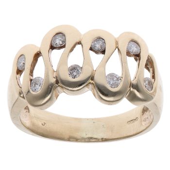 9ct Yellow Gold 0.20ct Brilliant Cut Diamond Fancy Wave Ring