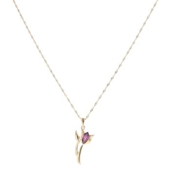 9ct Yellow Gold Garnet Rose Pendant and Chain 18"