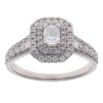 Platinum 1.15ct Brilliant and Emerald Cut Diamond Cluster Ring