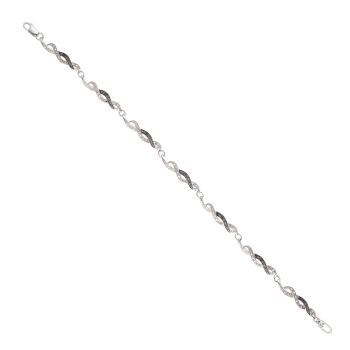 9ct White Gold 0.15ct Brilliant Cut Black And White Diamond Crossover Link Bracelet 7"