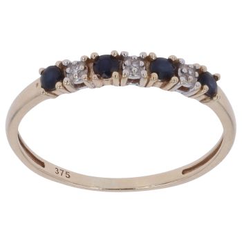 9ct Yellow Gold 0.02ct Diamond and Sapphire Fancy Ring