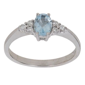18ct White Gold 0.15ct Diamond And Aquamarine Ring