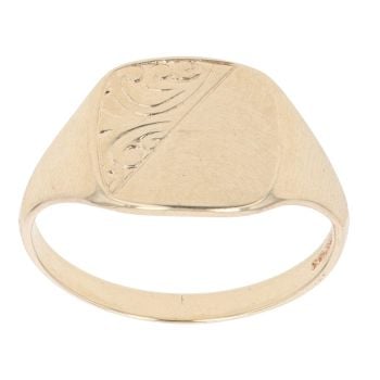 9ct Yellow Gold Patterned and Plain Signet Ring