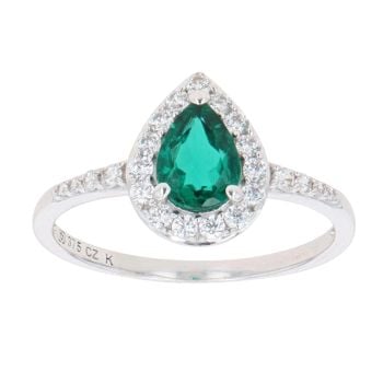 9ct White Gold Created Emerald and Cubic Zirconia Cluster Ring