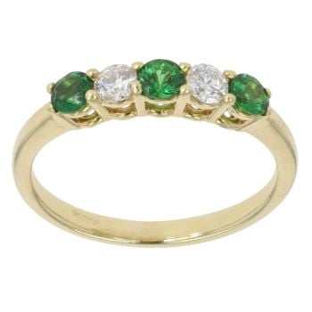 18ct Yellow Gold 0.40ct Diamond And Diopside Five Stone Ring