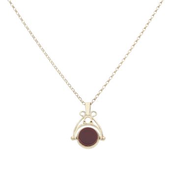 9ct Yellow Gold Camelion and Onyx Pendant and Chain 22"