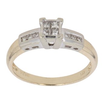 9ct Yellow Gold 0.25ct Princess and Brilliant Cut Diamond Cluster Ring
