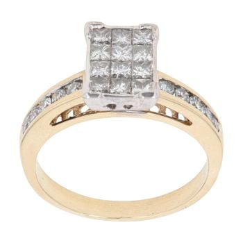 18ct Yellow Gold 0.75ct Princess And Brilliant Cut Diamond Cluster Ring
