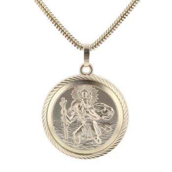 9ct Yellow Gold St Christopher Pendant and Snake Chain 18"