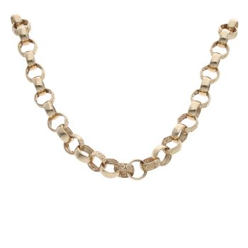 9ct Yellow Gold Patterned And Plain Belcher Chain 28"