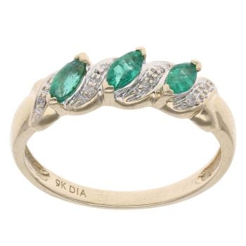 9ct Yellow Gold 0.08ct Diamond and Emerald Fancy Ring