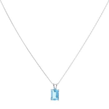 9ct White Gold Blue Topaz Solitaire Pendant and Chain 16"