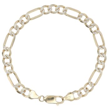 9ct Yellow Gold Diamond Cut Figaro Bracelet 7.5"