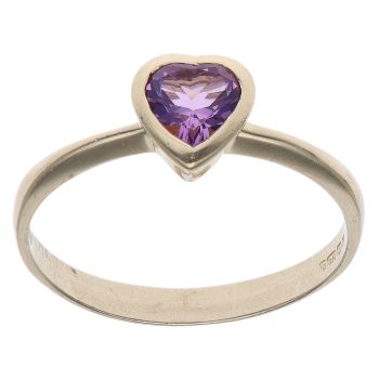 9ct Yellow Gold Amethyst Heart Solitaire Ring