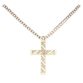 9ct Yellow Gold Textured Cross Pendant and Chain 18"