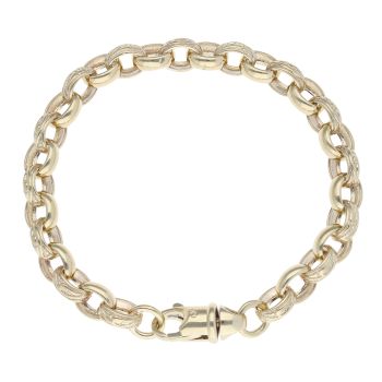 9ct Yellow Gold Patterned And Plain Belcher Bracelet 9"
