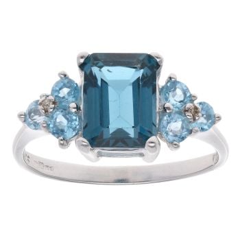 9ct White Gold 0.01ct Diamond And Blue Topaz Ring