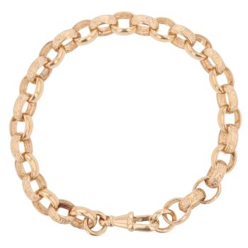9ct Yellow Gold Patterned and Plain Belcher Bracelet 9"