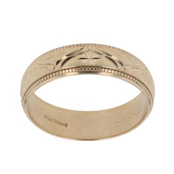 9ct Yellow Gold Diamond Cut Patterned Wedding Band 5.3mm