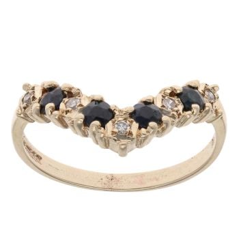 9ct Yellow Gold 0.10ct Diamond and Sapphire Wishbone Ring
