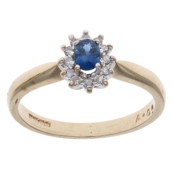 9ct Yellow Gold 0.09ct Diamond and Sapphire Cluster Ring