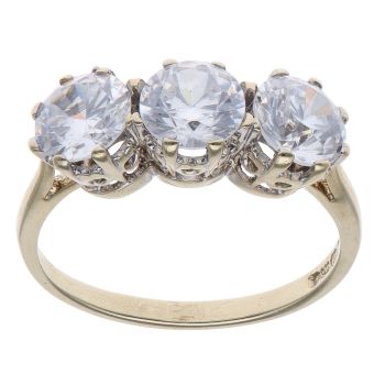 9ct Yellow Gold Cubic Zirconia Three Stone Ring
