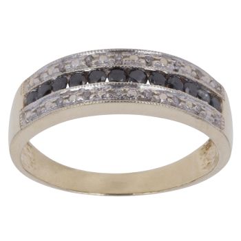 9ct Yellow Gold 0.33ct Brilliant Cut Black and Colourless Diamond Fancy Ring