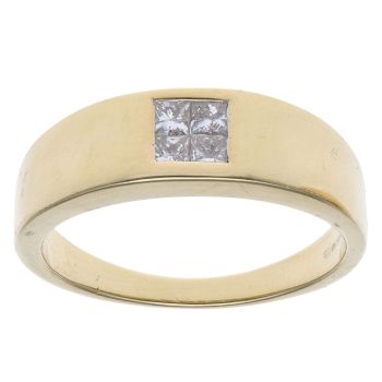 18ct Yellow Gold 0.45ct Princess Cut Diamond Cluster Signet Ring