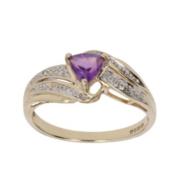 9ct Yellow Gold 0.05ct Diamond and Amethyst Fancy Ring