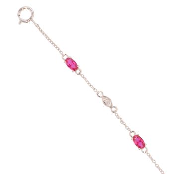 9ct White Gold 0.11ct Diamond And Created Ruby Bracelet 7"