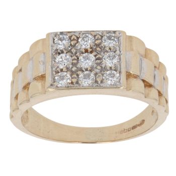 9ct Yellow And White Gold Cubic Zirconia Watch Style Signet Ring