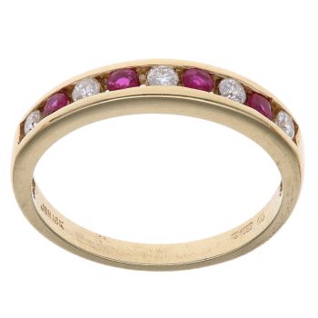 18ct Yellow Gold 0.15ct Diamond and Ruby Half Eternity Ring