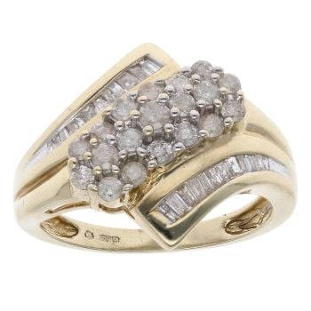9ct Yellow Gold 0.80ct Brilliant And Baguette Cut Diamond Crossover Ring