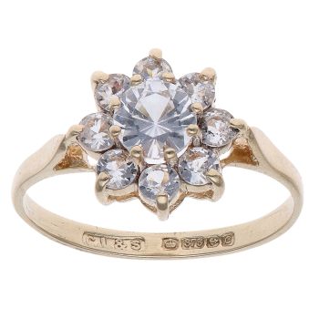 9ct Yellow Gold Flower Cubic Zirconia Cluster Ring