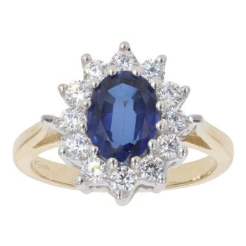 9ct Yellow Gold Cubic Zirconia and Blue Gemstone Cluster Ring