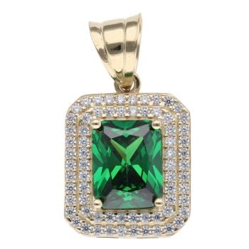 14ct Yellow Gold Cubic Zirconia And Green Gemstone Cluster Pendant