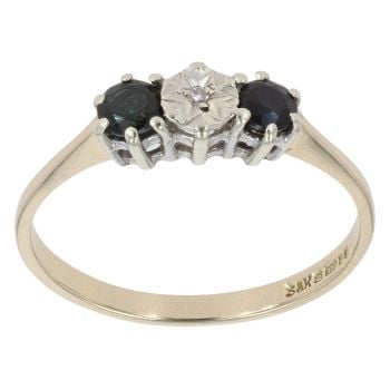 9ct Yellow Gold 0.01ct Diamond and Sapphire Three Stone Ring