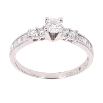 18ct White Gold Brilliant And Baguette Cut Solitaire Ring