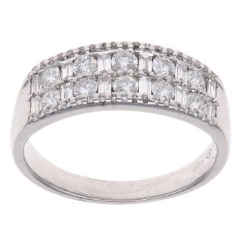 18ct White Gold 1.50ct Brilliant and Baguette Cut Diamond Four Row Ring