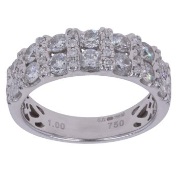 18ct White Gold 1.00ct Brilliant Cut Diamond Two Row Fancy Ring