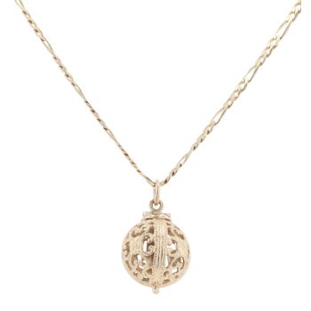 9ct Yellow Gold Patterned Ball Pendant And Chain 22"