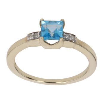 9ct Yellow Gold 0.04ct Diamond And Created Topaz Single Stone Ring