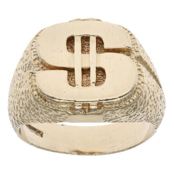 9ct Yellow Gold Textured Dollar Signet Ring